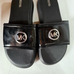Michael Kors Glossy Black Slide Sandals